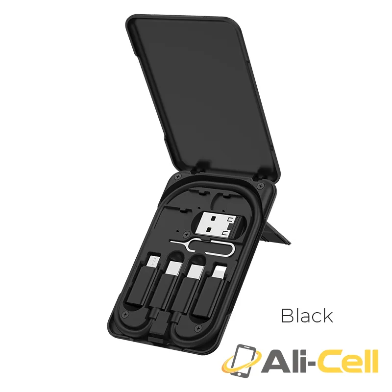 Cable 6-in-1 “U86 Treasure” charging data sync with storage case (U86 6in1 Black)