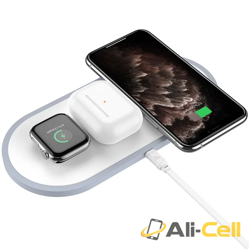 Wireless charger “CW24 Handsome” 3-in-1 tabletop charging dock (Cw24 White) — 2