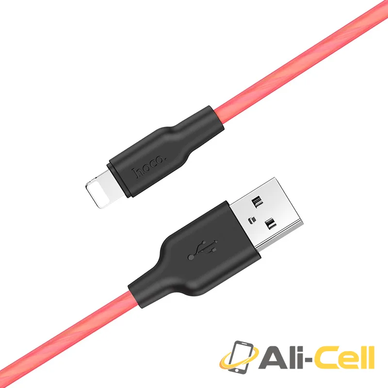 Cable USB to Lightning “X21 Plus fluorescent” charging data sync (X21 Plus Fluorescent Lightning Red, 1.0m) — 2