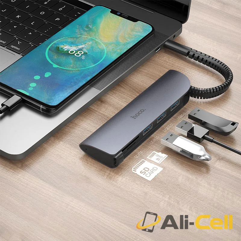 Type-C hub “HB17 Easy connect” USB3.0*3 + SD + TF (Hb17 Metal Gray) — 6