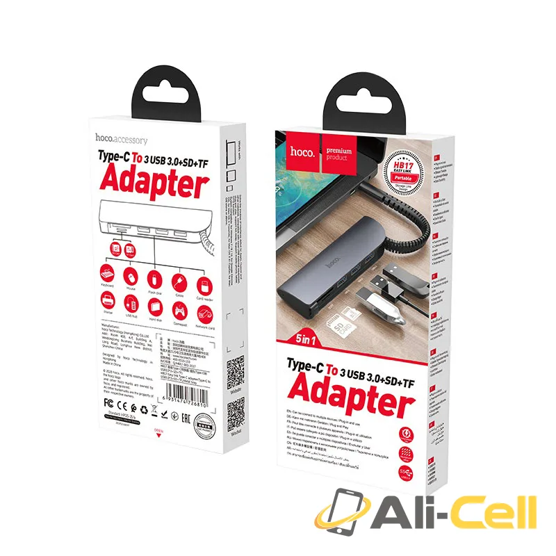 Type-C hub “HB17 Easy connect” USB3.0*3 + SD + TF (Hb17 Metal Gray) — 7