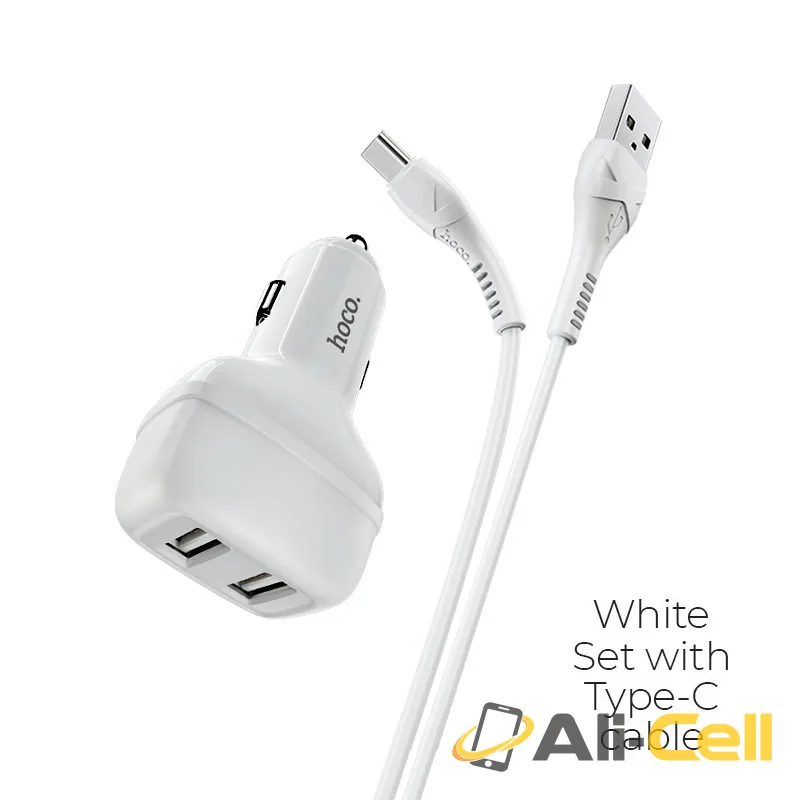 Car charger “Z36 Leader” dual port set with cable (Z36 Type C White, Set With Type C Cable)