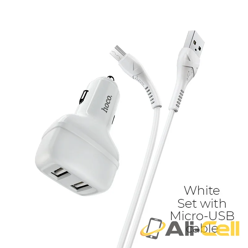 Car charger “Z36 Leader” dual port set with cable (Z36 Micro Usb White, Set With Micro Usb Cable)