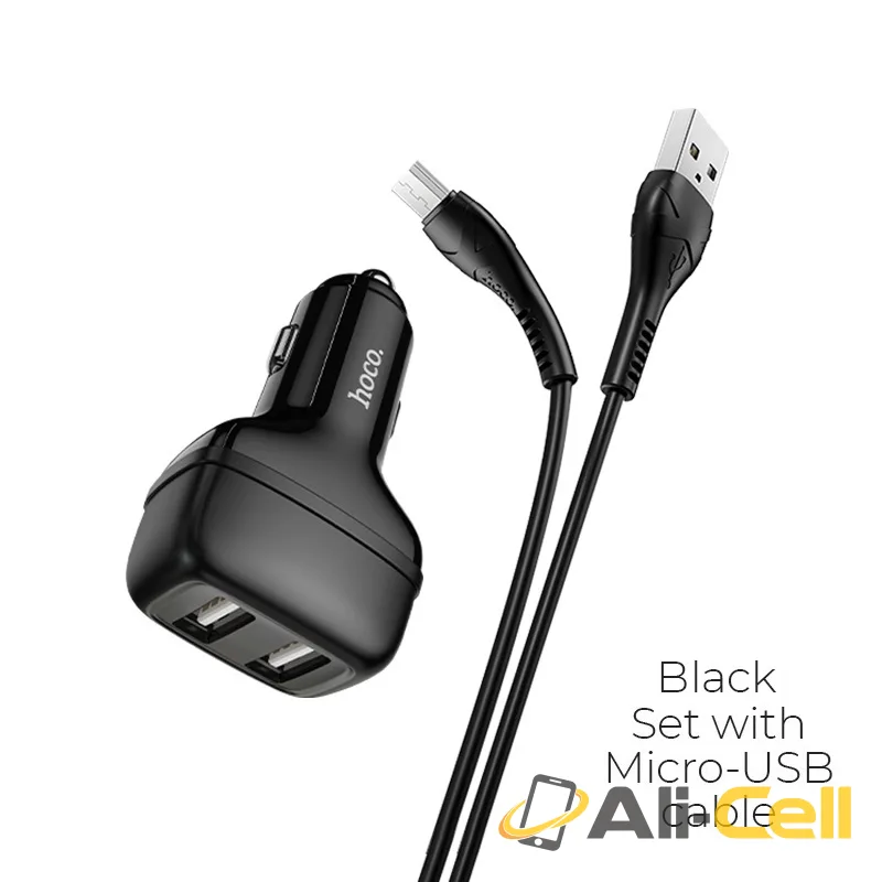Car charger “Z36 Leader” dual port set with cable (Z36 Micro Usb Black, Set With Micro Usb Cable)