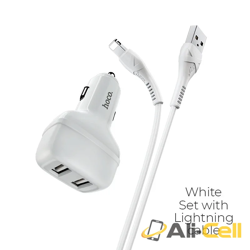 Car charger “Z36 Leader” dual port set with cable (Z36 Lightning White, Set With Lightning Cable)