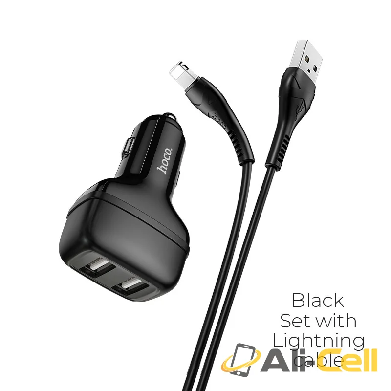 Car charger “Z36 Leader” dual port set with cable (Z36 Lightning Black, Set With Lightning Cable)