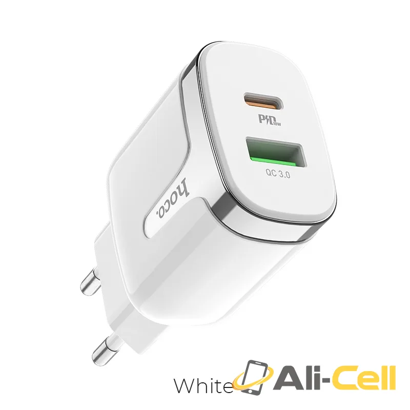 Wall charger “C79A Zeus” PD+QC3.0 EU plug set with cable (C79a White, Single)