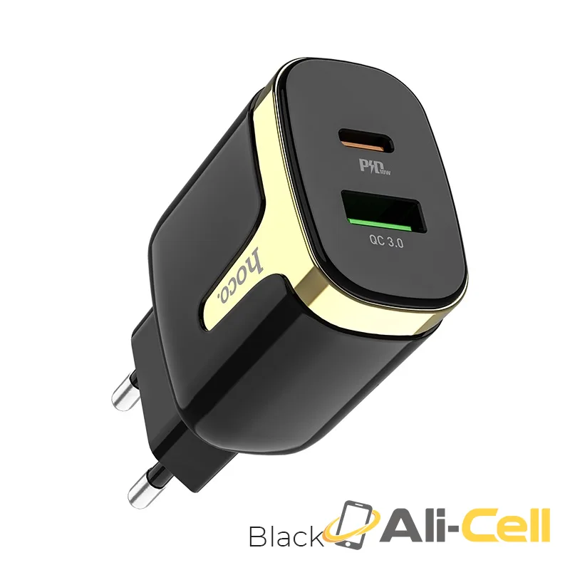 Wall charger “C79A Zeus” PD+QC3.0 EU plug set with cable (C79a Black, Single)