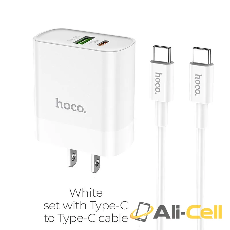 Wall charger “C80 Rapido” PD + QC3.0 US plug set with cable (C80 Type C Type C White, Set With Type C To Type C Cable)