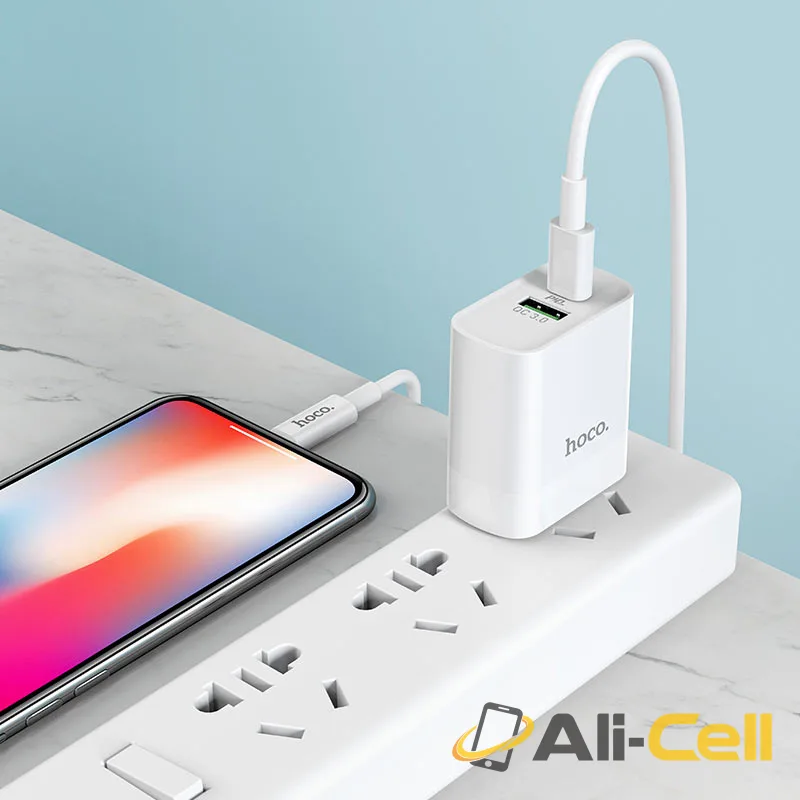Wall charger “C80 Rapido” PD + QC3.0 US plug set with cable (C80 Type C Lightning White, Set With Type C To Lightning Cable) — 5