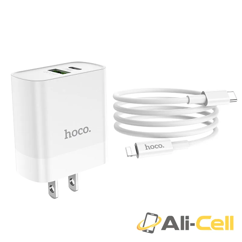 Wall charger “C80 Rapido” PD + QC3.0 US plug set with cable (C80 White, Single) — 2