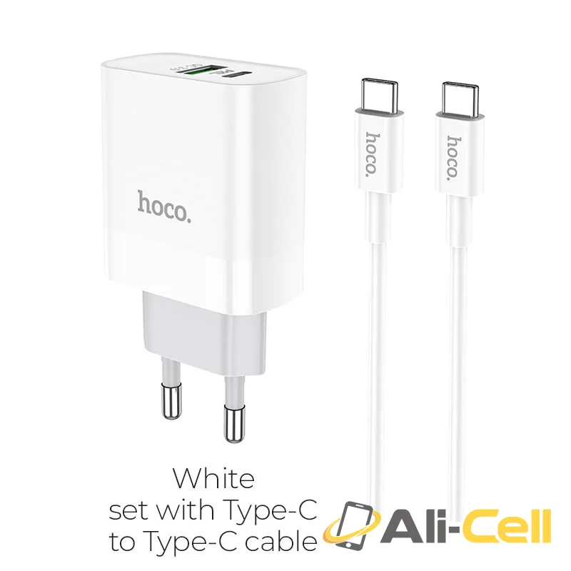 Wall charger “C80A Rapido” PD + QC3.0 EU plug set with cable (C80a Type C Type C White, Set With Type C To Type C Cable)