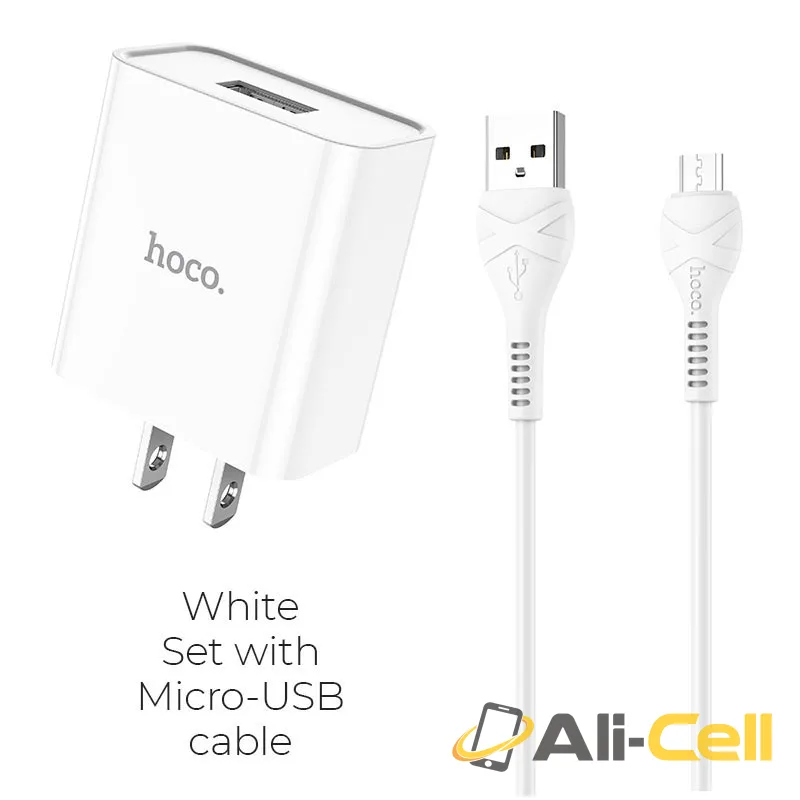 Wall charger “C81 Asombroso” US plug set with cable (C81 Micro Usb White, Set With Micro Usb Cable)