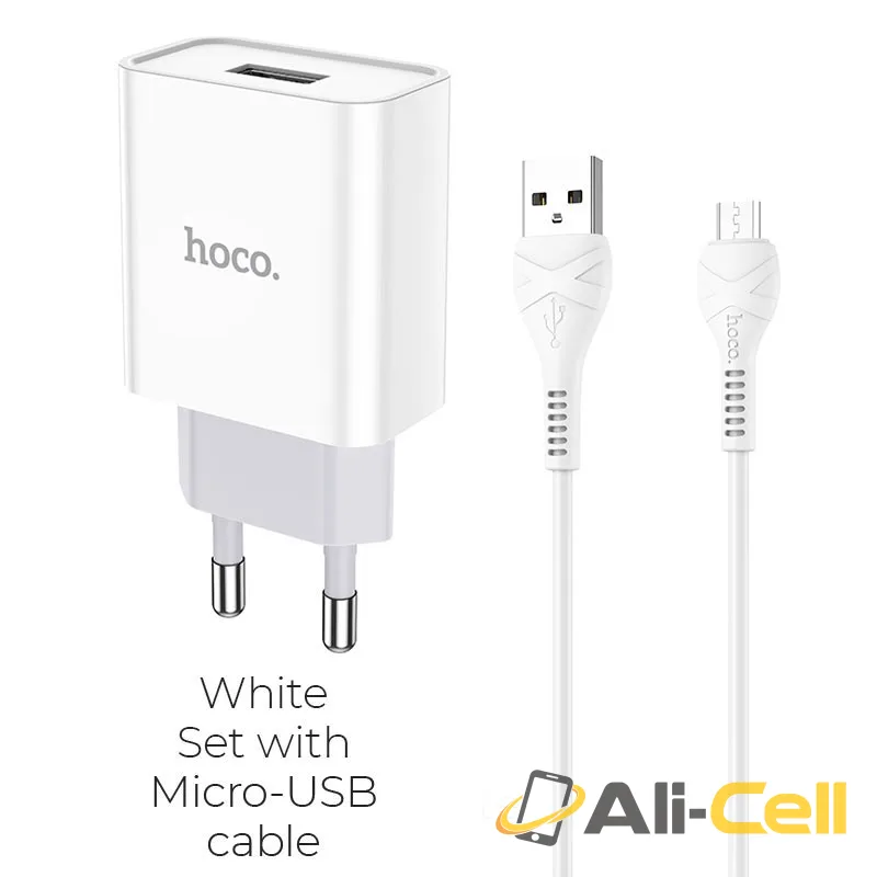 Wall charger “C81A Asombroso” EU plug set with cable (C81a Micro Usb White, Set With Micro Usb Cable)