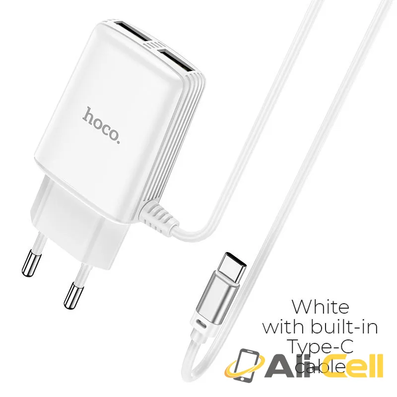 Wall charger “C82A Real power” EU dual port with built-in wire (C82a Type C White, Built In Type C Wire)