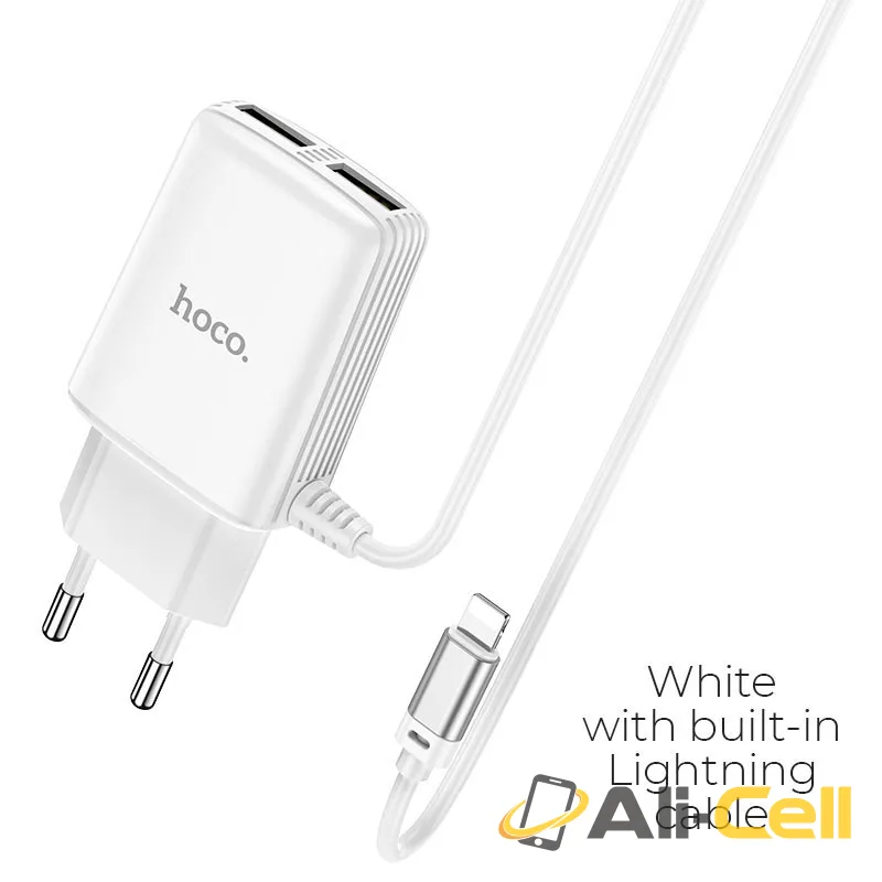 Wall charger “C82A Real power” EU dual port with built-in wire (C82a Lightning White, Built In Lightning Wire)