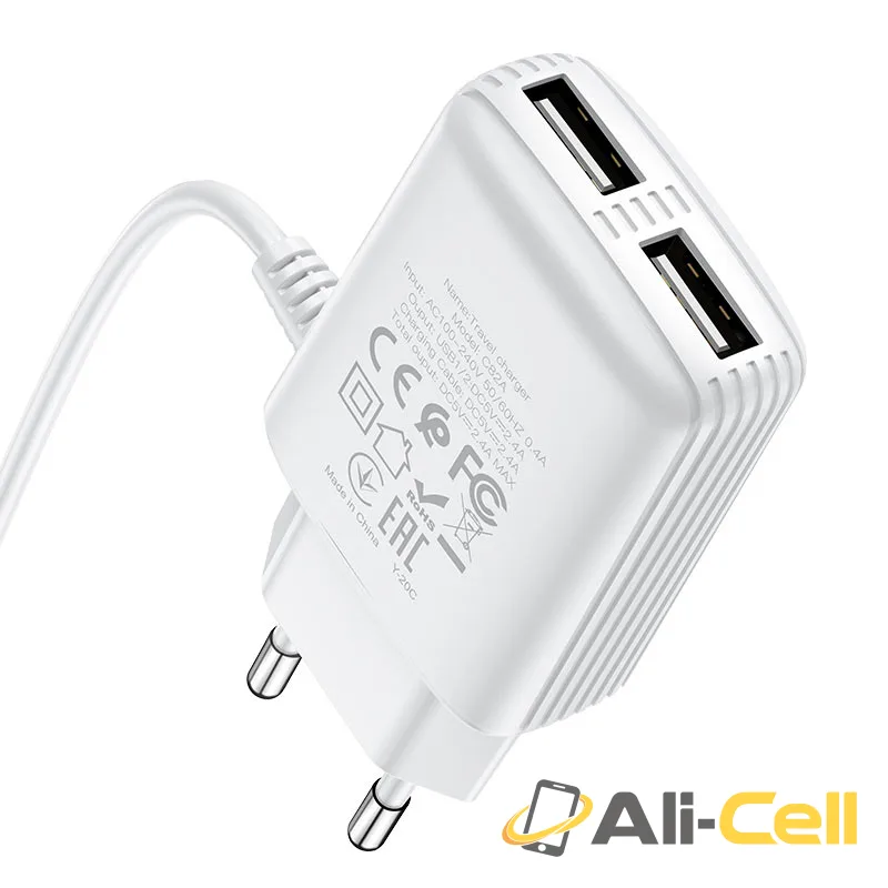 Wall charger “C82A Real power” EU dual port with built-in wire (C82a Lightning White, Built In Lightning Wire) — 4