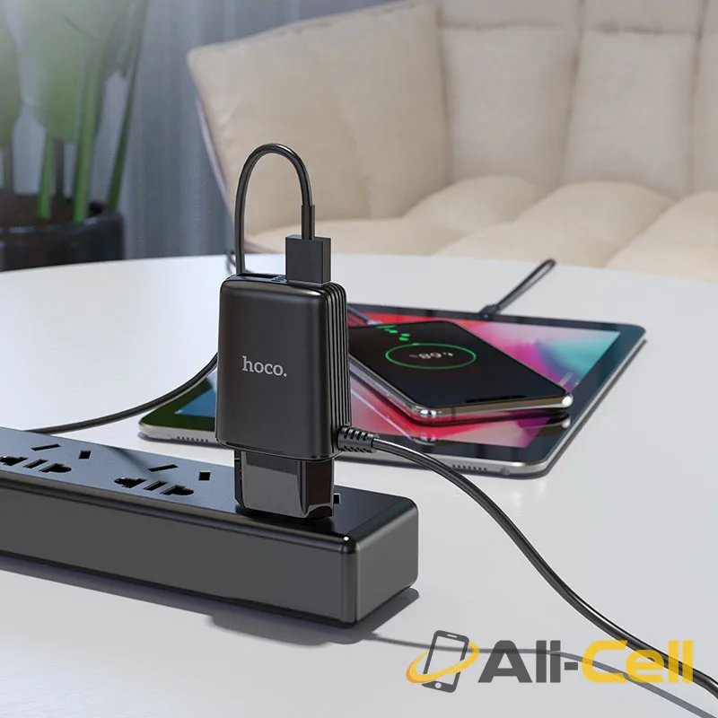 Wall charger “C82A Real power” EU dual port with built-in wire (C82a Lightning Black, Built In Lightning Wire) — 5