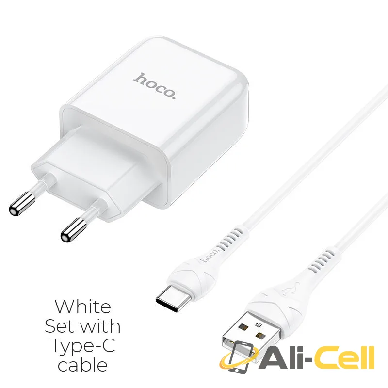 Wall charger “N2 Vigour” EU plug set with cable (N2 Type C White, Set With Type C Cable)