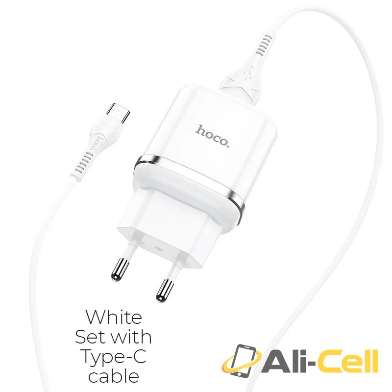 Wall charger “N3 Vigour” QC3.0 EU plug set with cable (N3 Type C White, Set With Type C Cable)