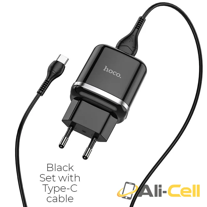 Wall charger “N3 Vigour” QC3.0 EU plug set with cable (N3 Type C Black, Set With Type C Cable)