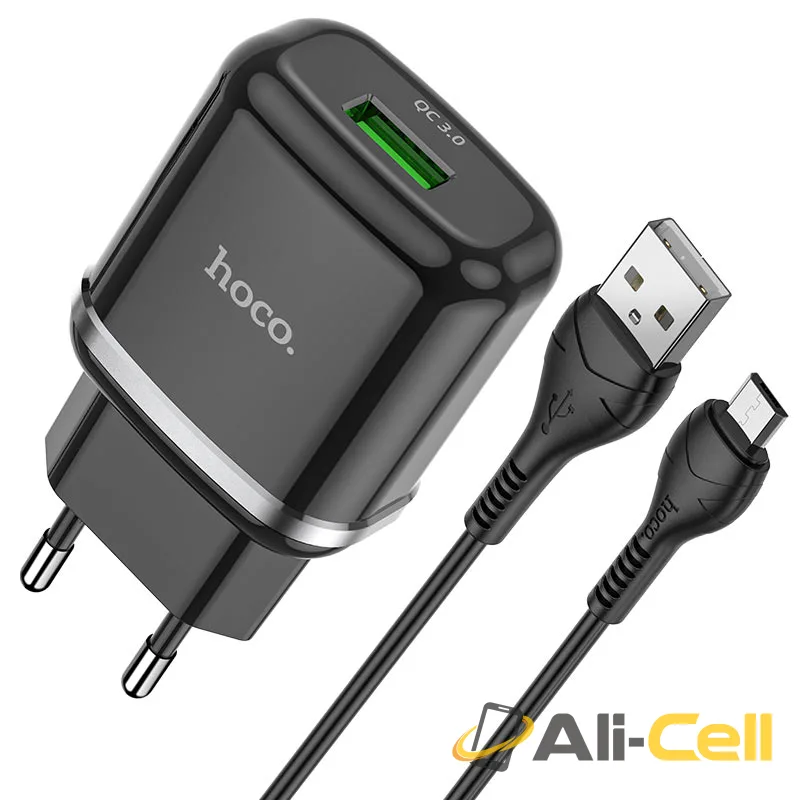 Wall charger “N3 Vigour” QC3.0 EU plug set with cable (N3 White, Single) — 2