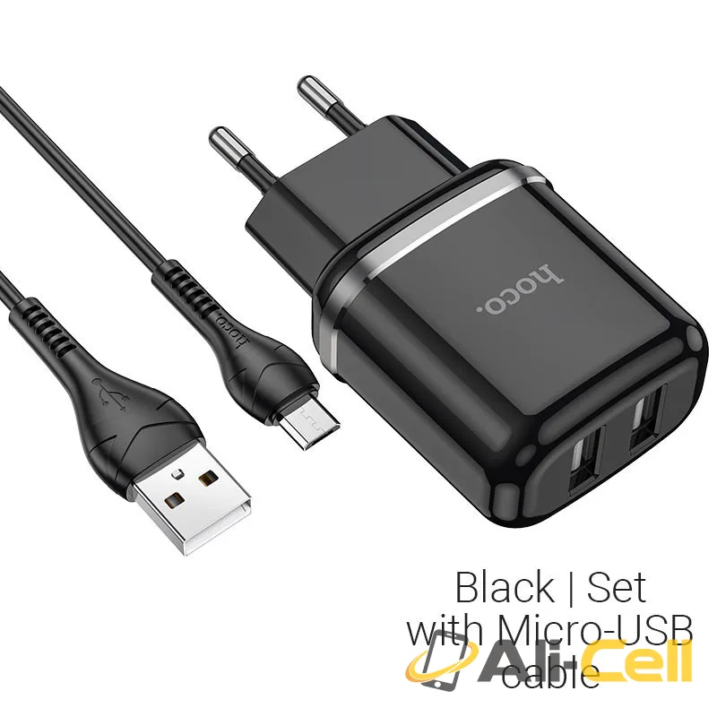 Wall charger “N4 Aspiring” EU plug set with cable (N4 Micro Usb Black, Set With Micro Usb Cable)