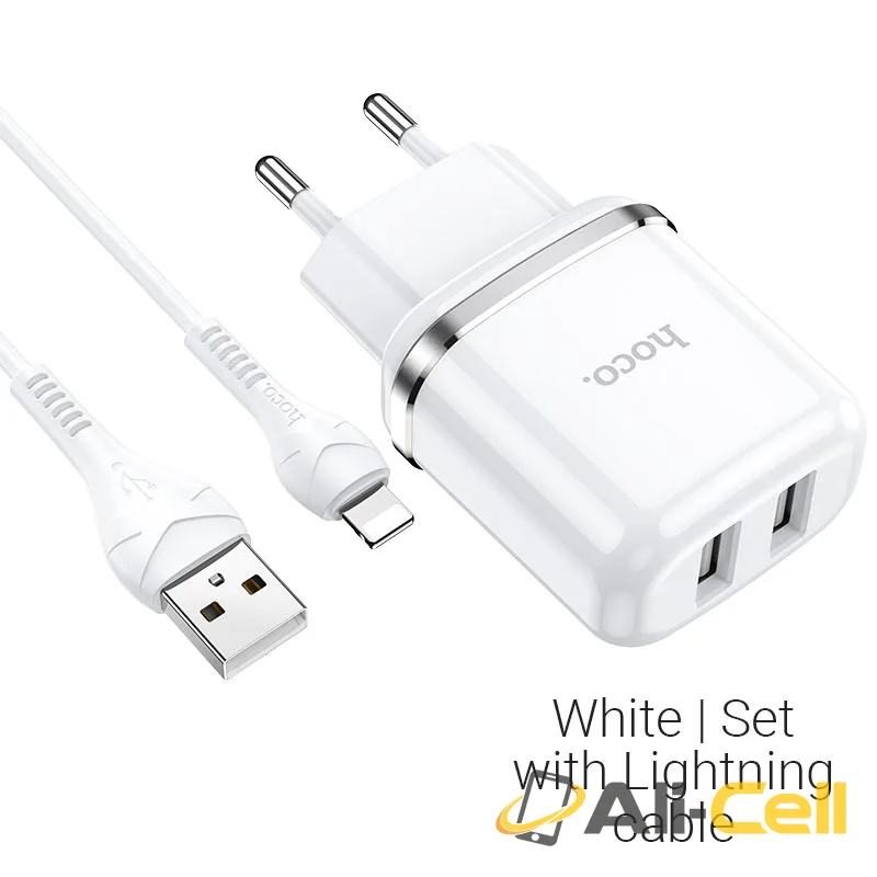 Wall charger “N4 Aspiring” EU plug set with cable (N4 Lightning White, Set With Lightning Cable)