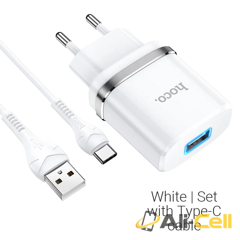 Wall charger “N1 Ardent” EU plug set with cable (N1 Type C White, Set With Type C Cable)