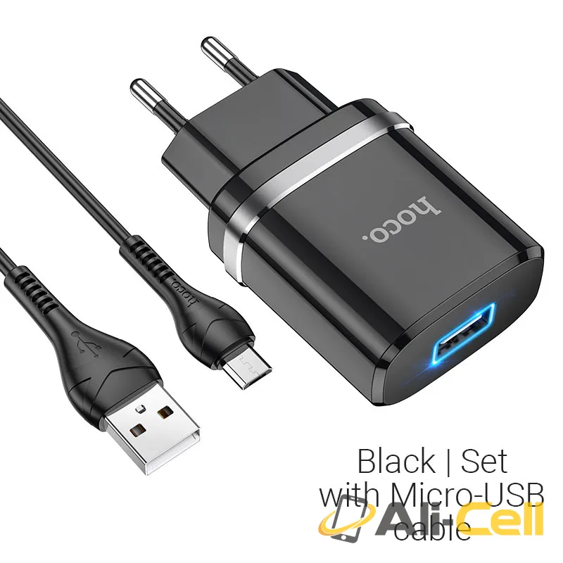 Wall charger “N1 Ardent” EU plug set with cable (N1 Micro Usb Black, Set With Micro Usb Cable)
