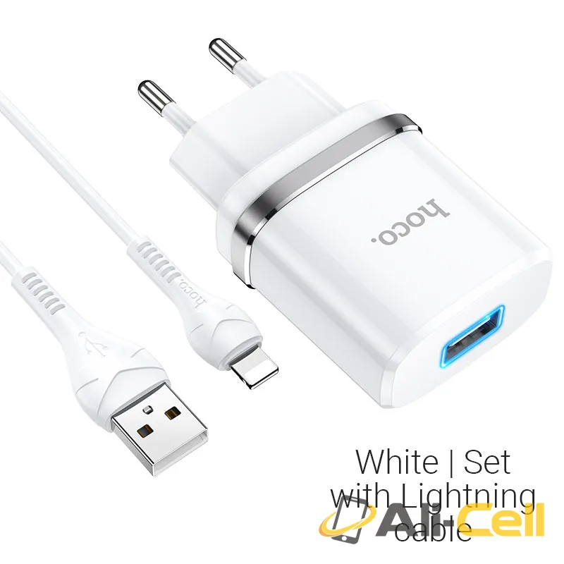 Wall charger “N1 Ardent” EU plug set with cable (N1 Lightning White, Set With Lightning Cable)