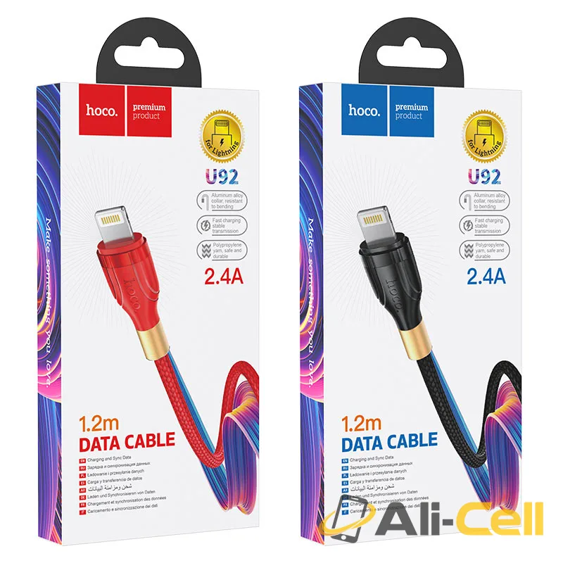 Cable USB to Lightning “U92 Gold collar” charging data sync (U92 Lightning Red, 1.2m) — 7