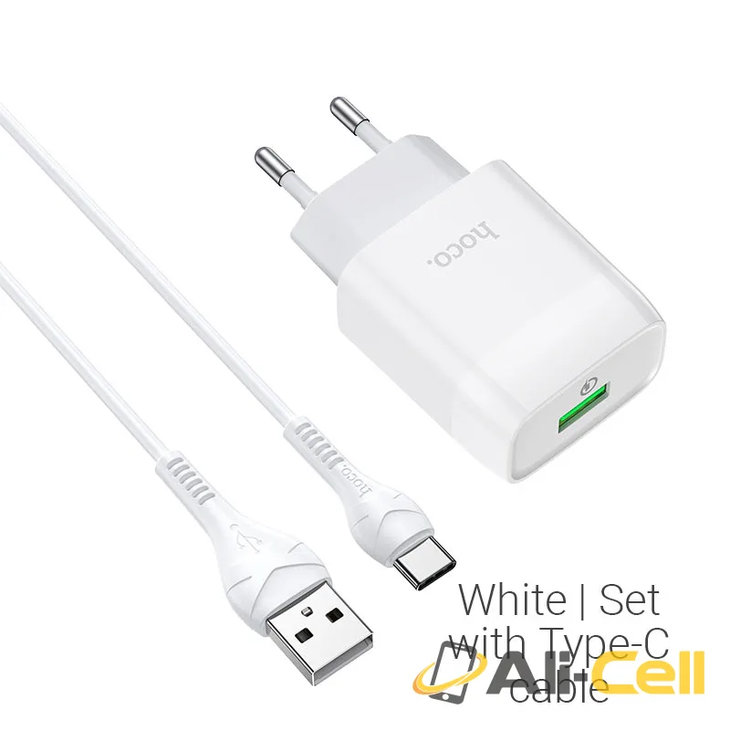 Wall charger “C72Q Glorious” QC3.0 EU plug set with cable (C72q Type C White, Set With Type C Cable)
