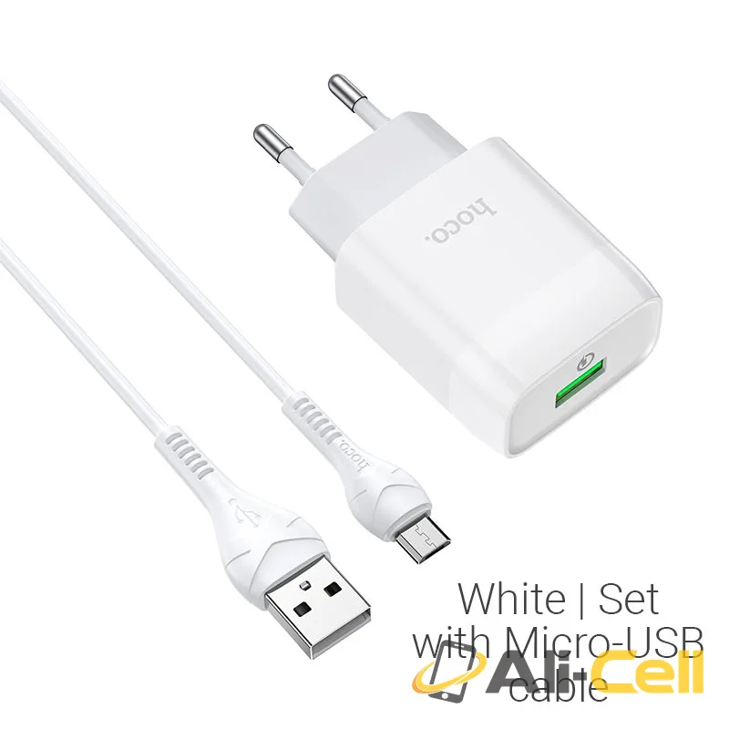 Wall charger “C72Q Glorious” QC3.0 EU plug set with cable (C72q Micro Usb White, Set With Micro Usb Cable)