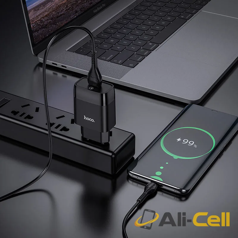 Wall charger “C72Q Glorious” QC3.0 EU plug set with cable (C72q Black, Single) — 5
