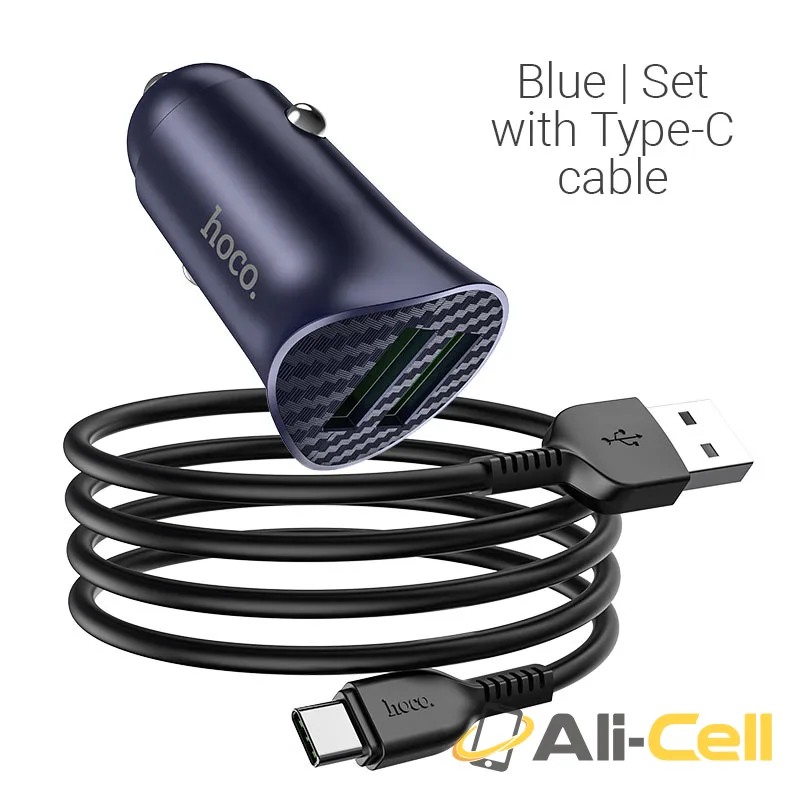 Car charger “Z39 Farsighted” QC3.0 dual port set with cable (Z39 Type C Blue, Set With Type C Cable)
