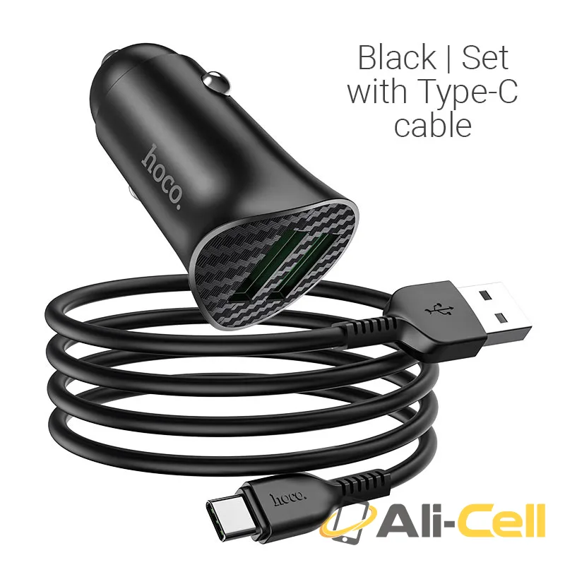 Car charger “Z39 Farsighted” QC3.0 dual port set with cable (Z39 Type C Black, Set With Type C Cable)