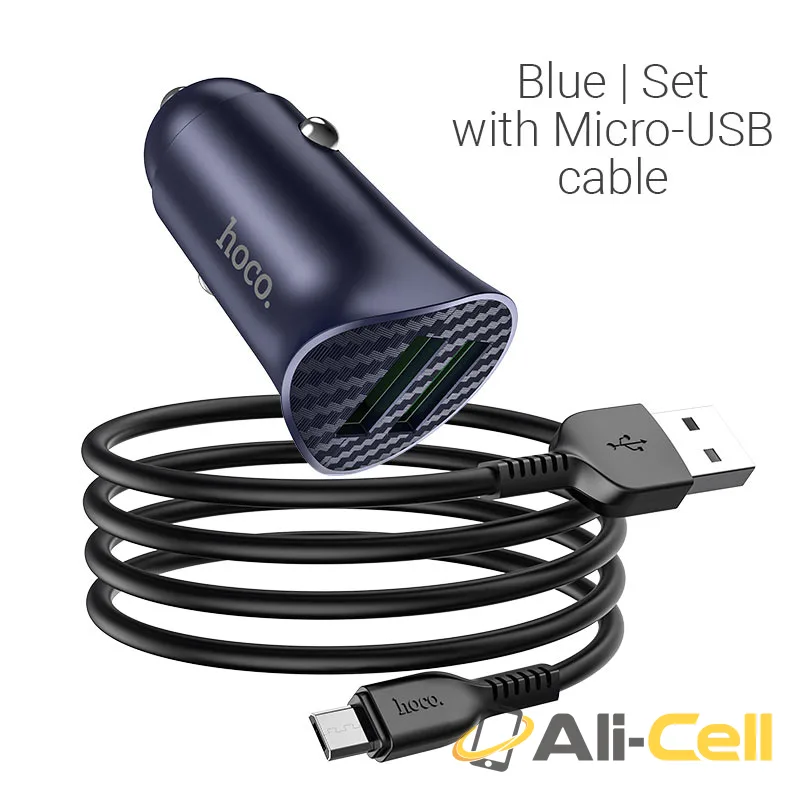 Car charger “Z39 Farsighted” QC3.0 dual port set with cable (Z39 Micro Usb Blue, Set With Micro Usb Cable)