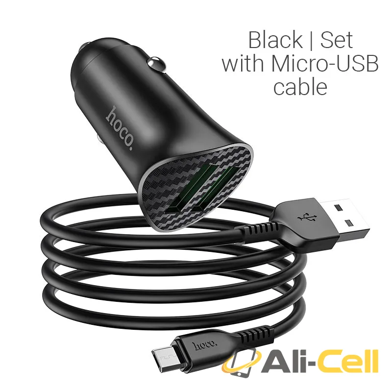Car charger “Z39 Farsighted” QC3.0 dual port set with cable (Z39 Micro Usb Black, Set With Micro Usb Cable)