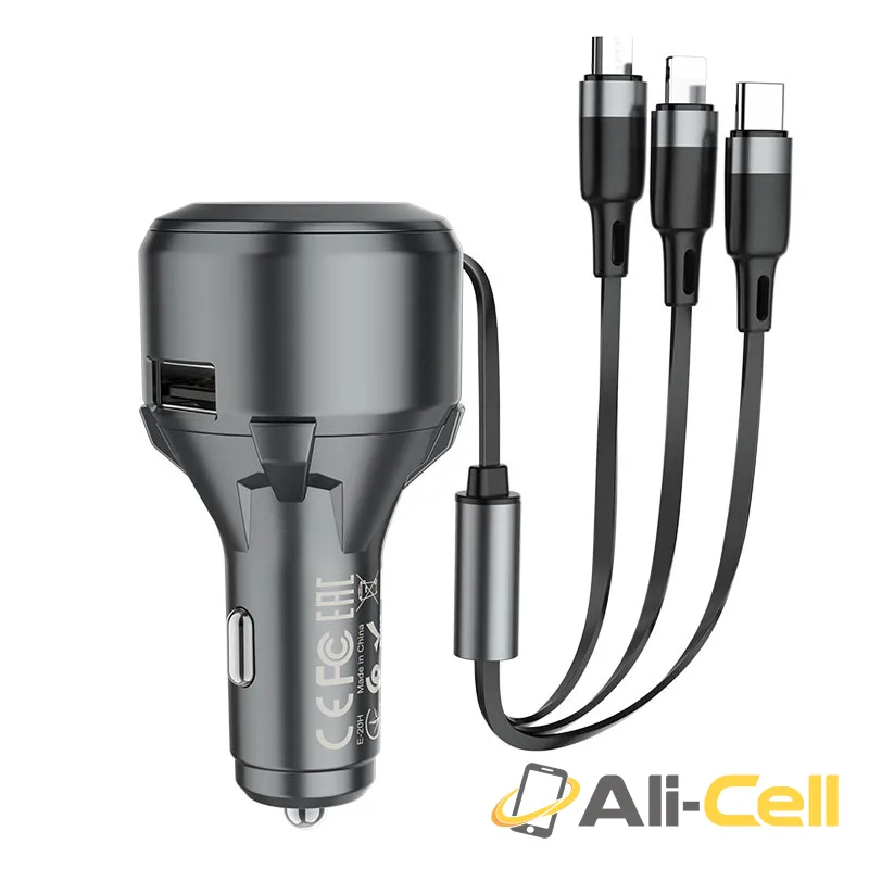Car charger “S27 Tributo” with 3-in-1 cable (S27 Metal Gray) — 3