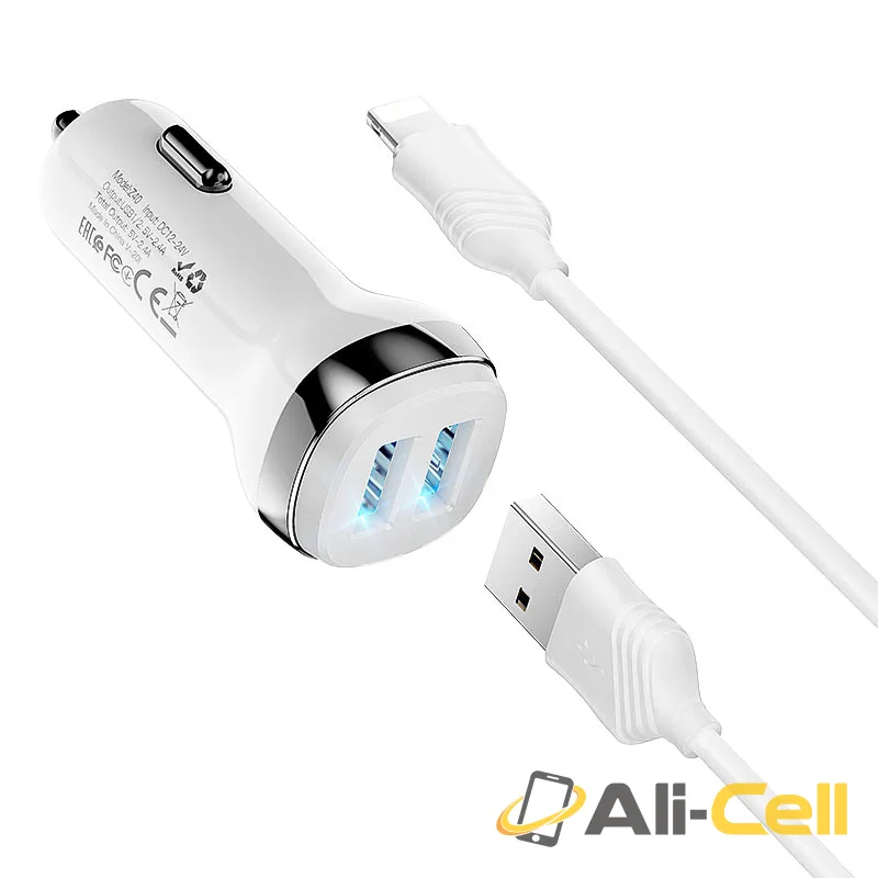 Car charger “Z40 Superior” dual port set with cable (Z40 Type C White, Set With Type C Cable) — 3