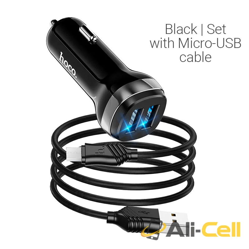 Car charger “Z40 Superior” dual port set with cable (Z40 Micro Usb Black, Set With Micro Usb Cable)