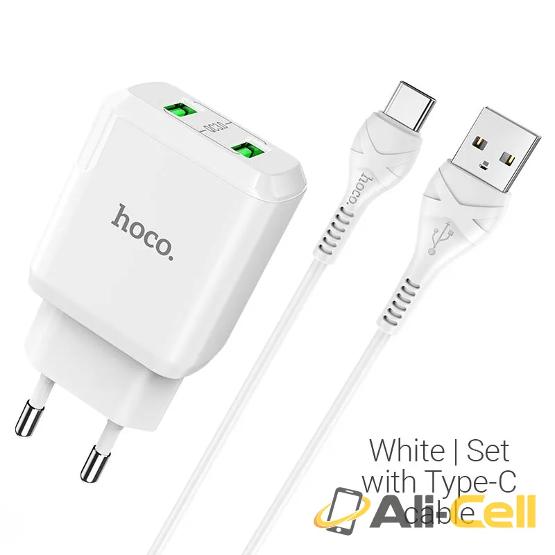 Wall charger “N6 Charmer” dual port QC3.0 EU set with cable (N6 Type C White, Set With Type C Cable)