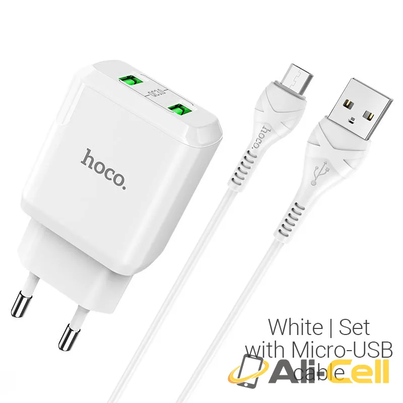 Wall charger “N6 Charmer” dual port QC3.0 EU set with cable (N6 Micro Usb White, Set With Micro Usb Cable)