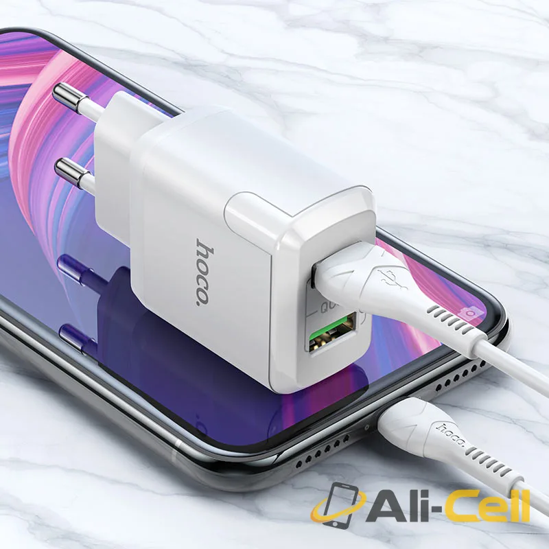 Wall charger “N6 Charmer” dual port QC3.0 EU set with cable (N6 Micro Usb White, Set With Micro Usb Cable) — 5