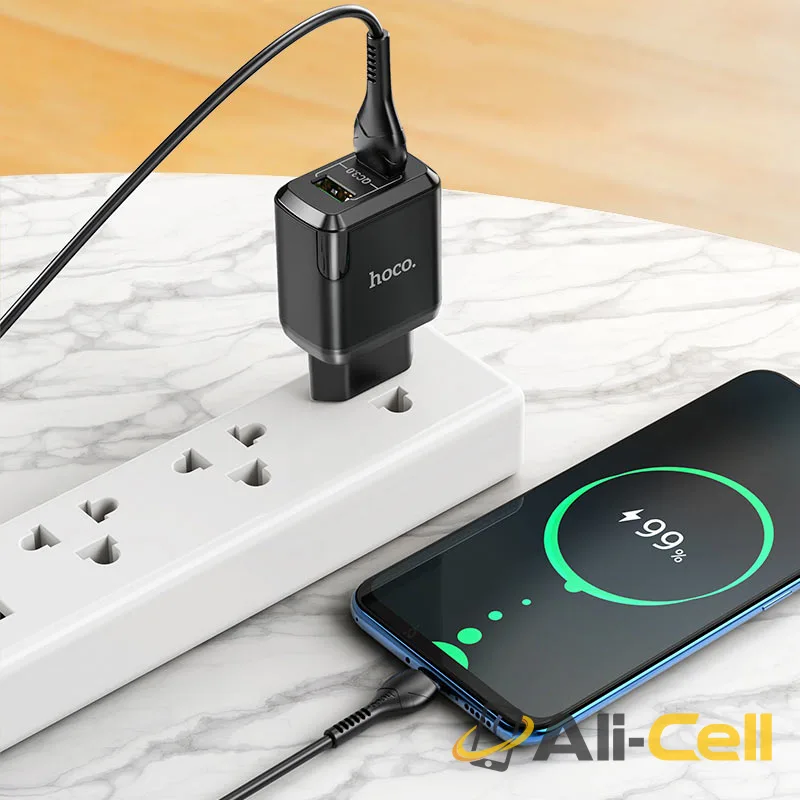 Wall charger “N6 Charmer” dual port QC3.0 EU set with cable (N6 White, Single) — 6
