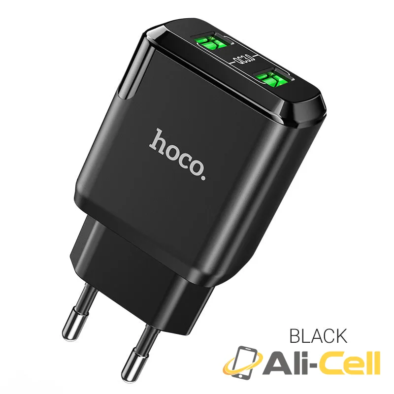 Wall charger “N6 Charmer” dual port QC3.0 EU set with cable (N6 Black, Single)