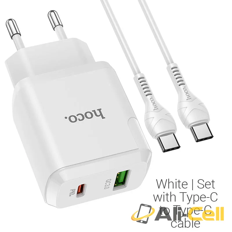 Wall charger “N5 Favor” PD20W + QC3.0 EU set with cable (N5 Type C Type C White, Set With Type C To Type C Cable)