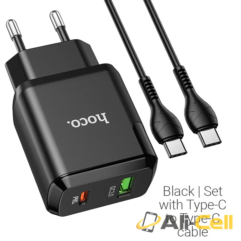 Wall charger “N5 Favor” PD20W + QC3.0 EU set with cable (N5 Type C Type C Black, Set With Type C To Type C Cable)