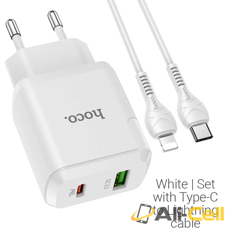 Wall charger “N5 Favor” PD20W + QC3.0 EU set with cable (N5 Type C Lightning White, Set With Type C To Lightning Cable)